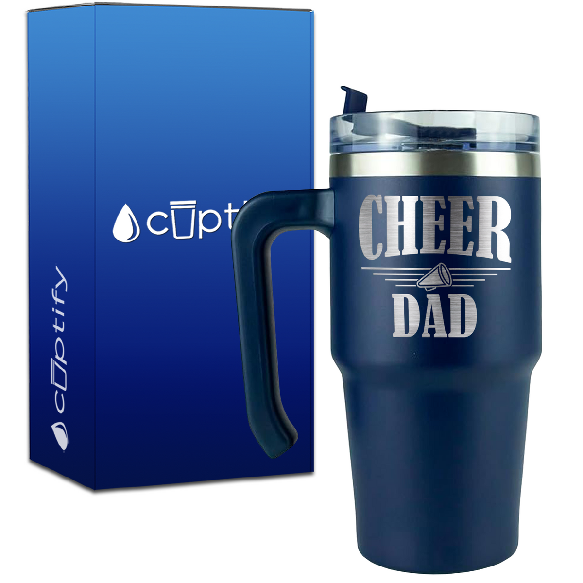 Cheer Dad Megaphone Lines on 20oz Cheer Travel Mug