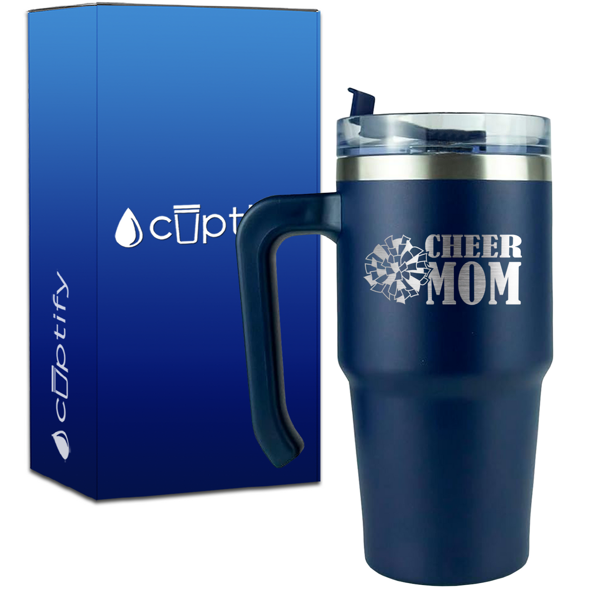 Cheer Mom with Pom Pom on 20oz Cheer Travel Mug