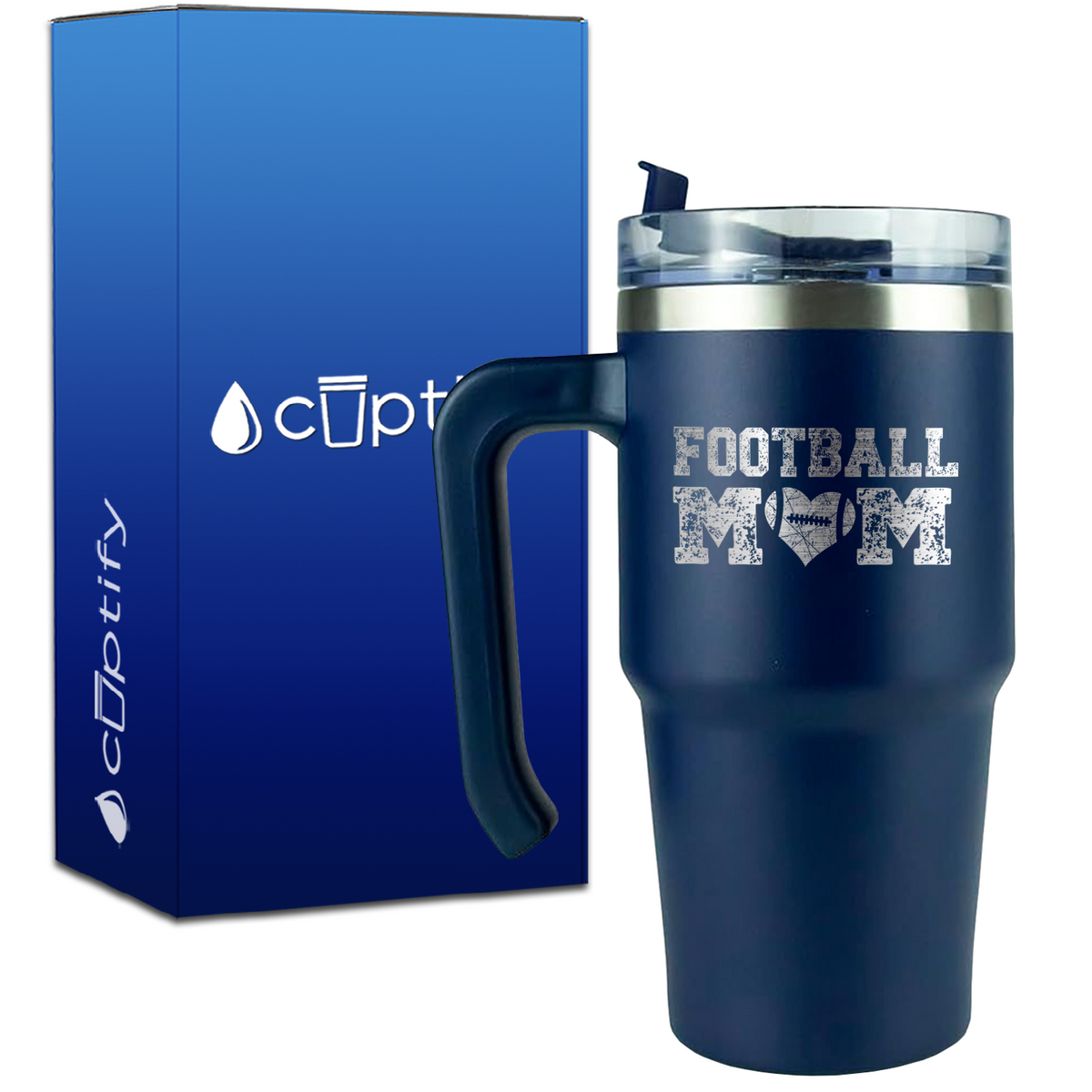 Football Mom Distressed on 20oz Football Travel Mug
