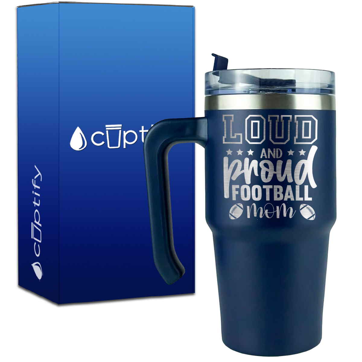 Loud and Proud Football Mom on 20oz Football Travel Mug
