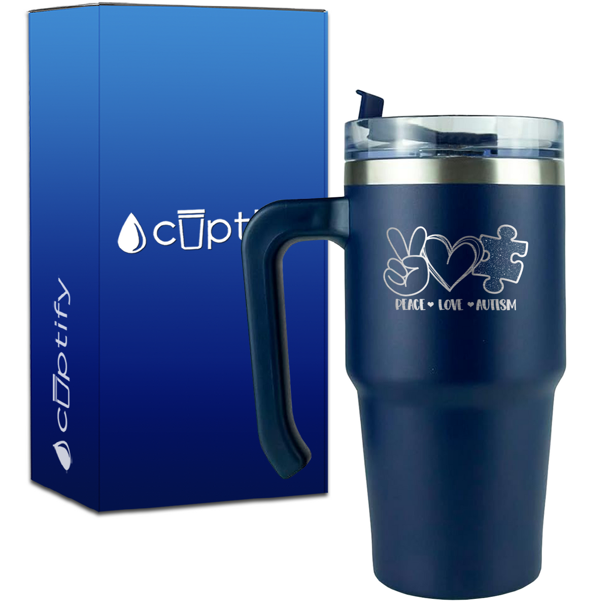 Peace Love Autism on 20oz Autism Travel Mug