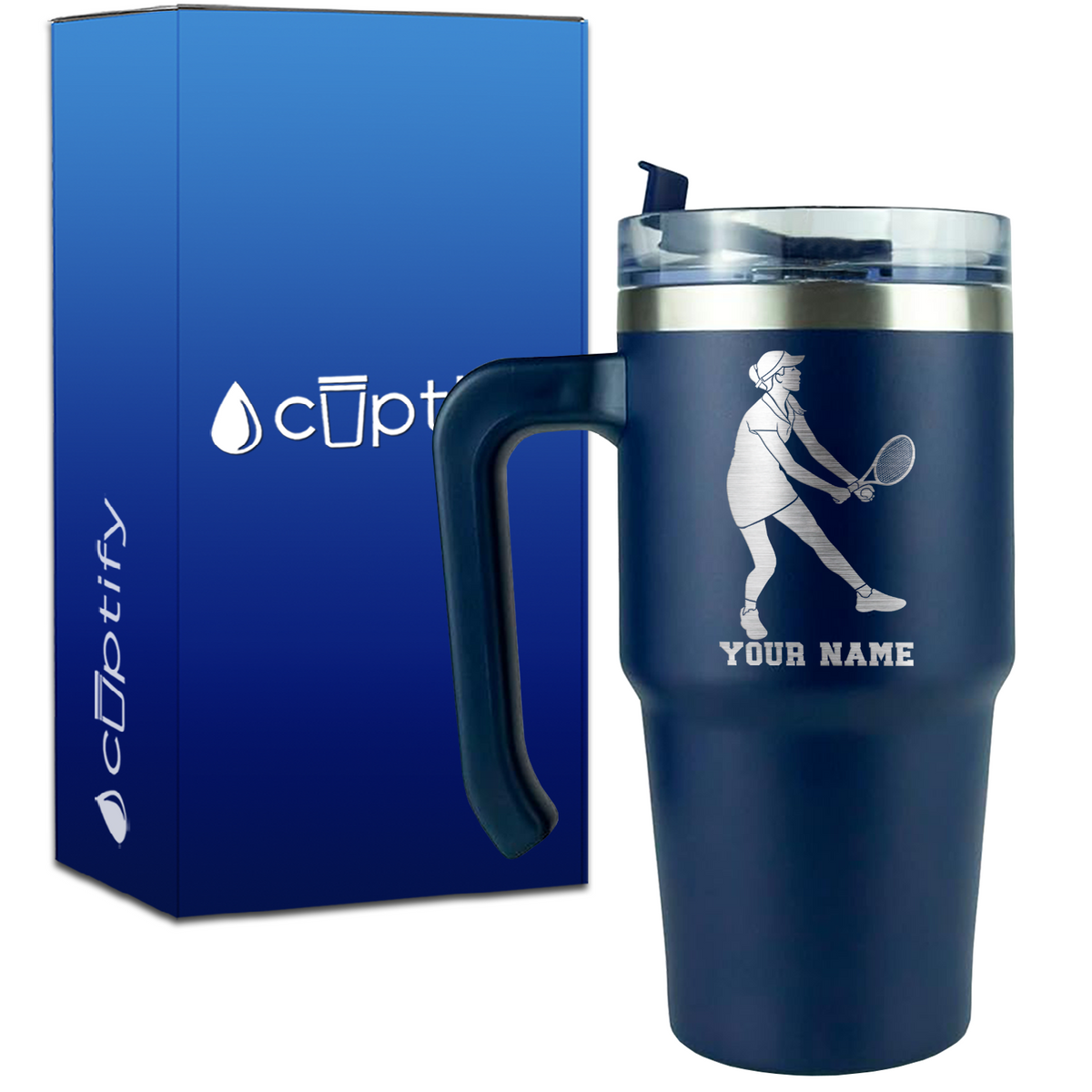 Personalized Female Tennis Player on 20oz Tennis Travel Mug