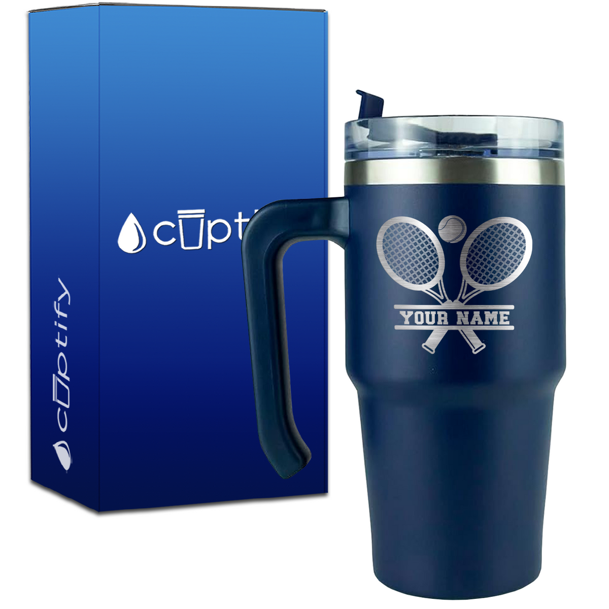 Personalized Tennis Rackets on 20oz Tennis Travel Mug