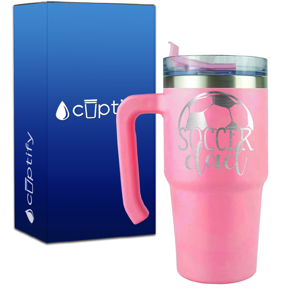 Soccer Dad with Ball on Top on 20oz Soccer Travel Mug