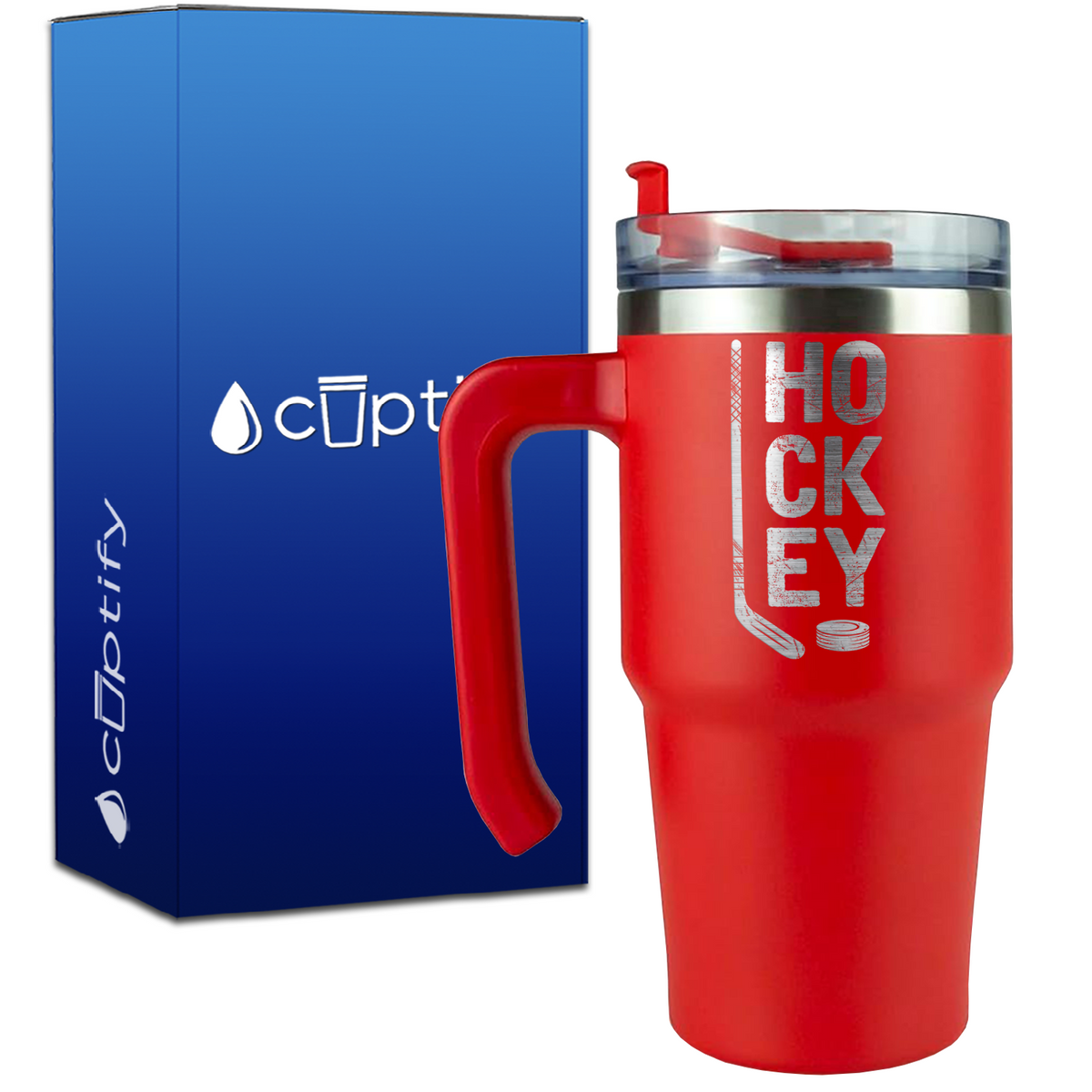 HO CK EY on 20oz Hockey Travel Mug