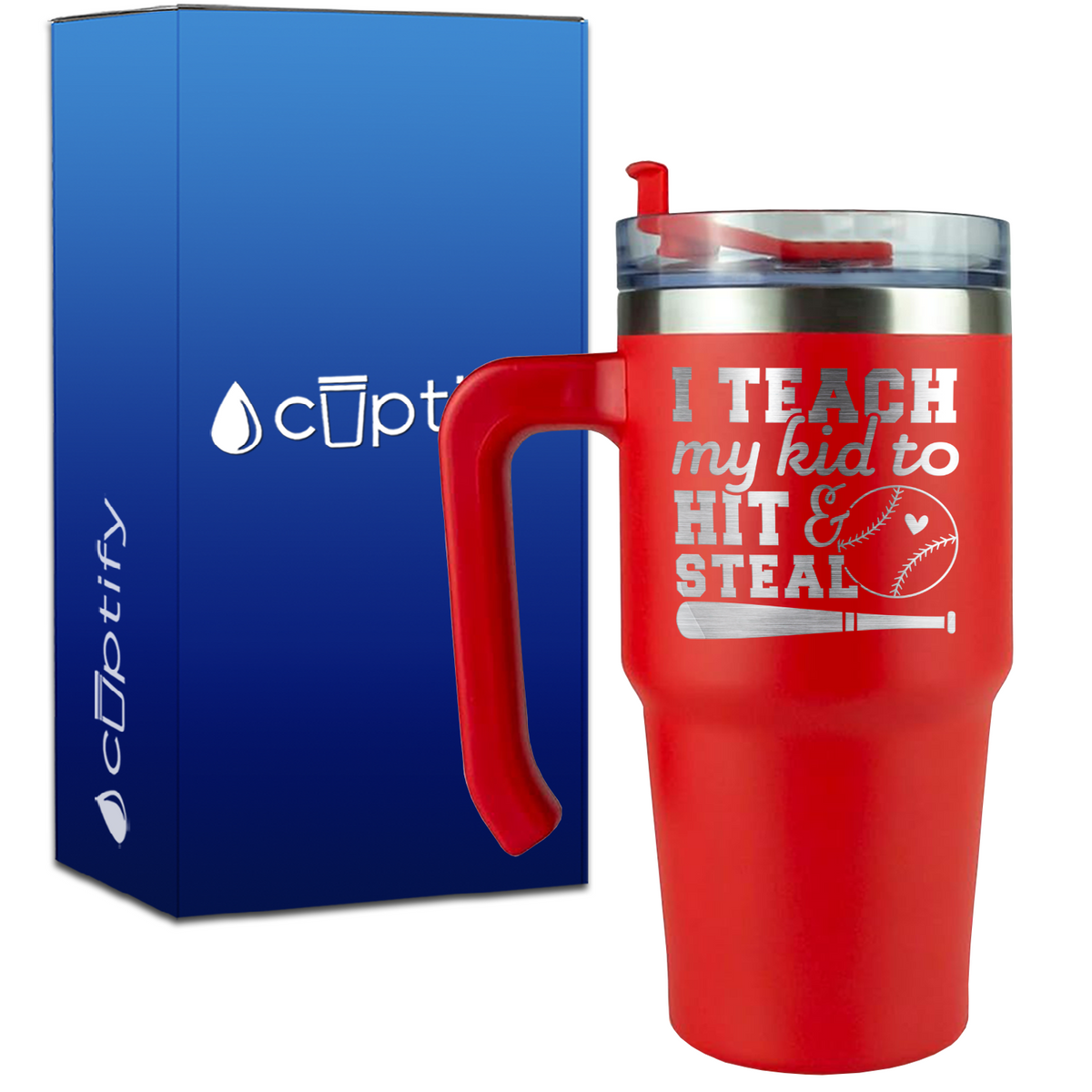I Teach My Kid to Hit and Steal on 20oz Baseball Travel Mug