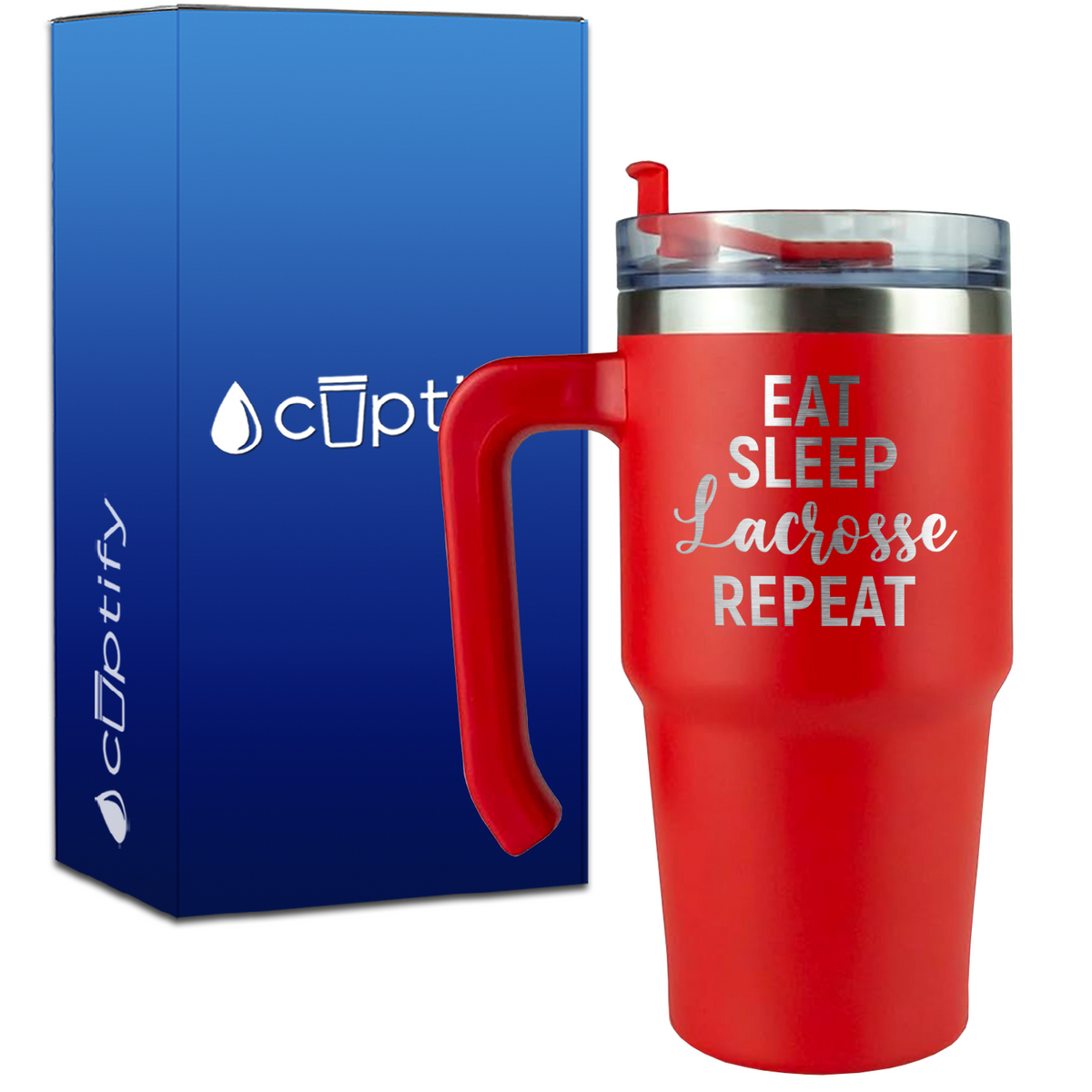 Eat Sleep Lacrosse Repeat Curly on 20oz Lacrosse Travel Mug