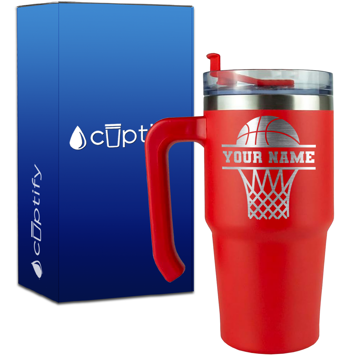 Personalized Basketball and Net on 20oz Basketball Travel Mug