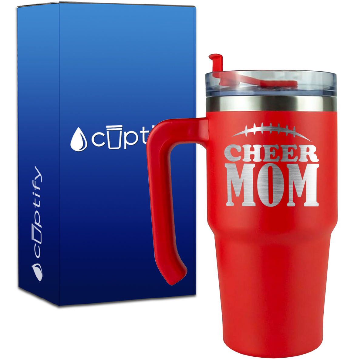 Cheer Mom Football Stitches on 20oz Cheer Travel Mug