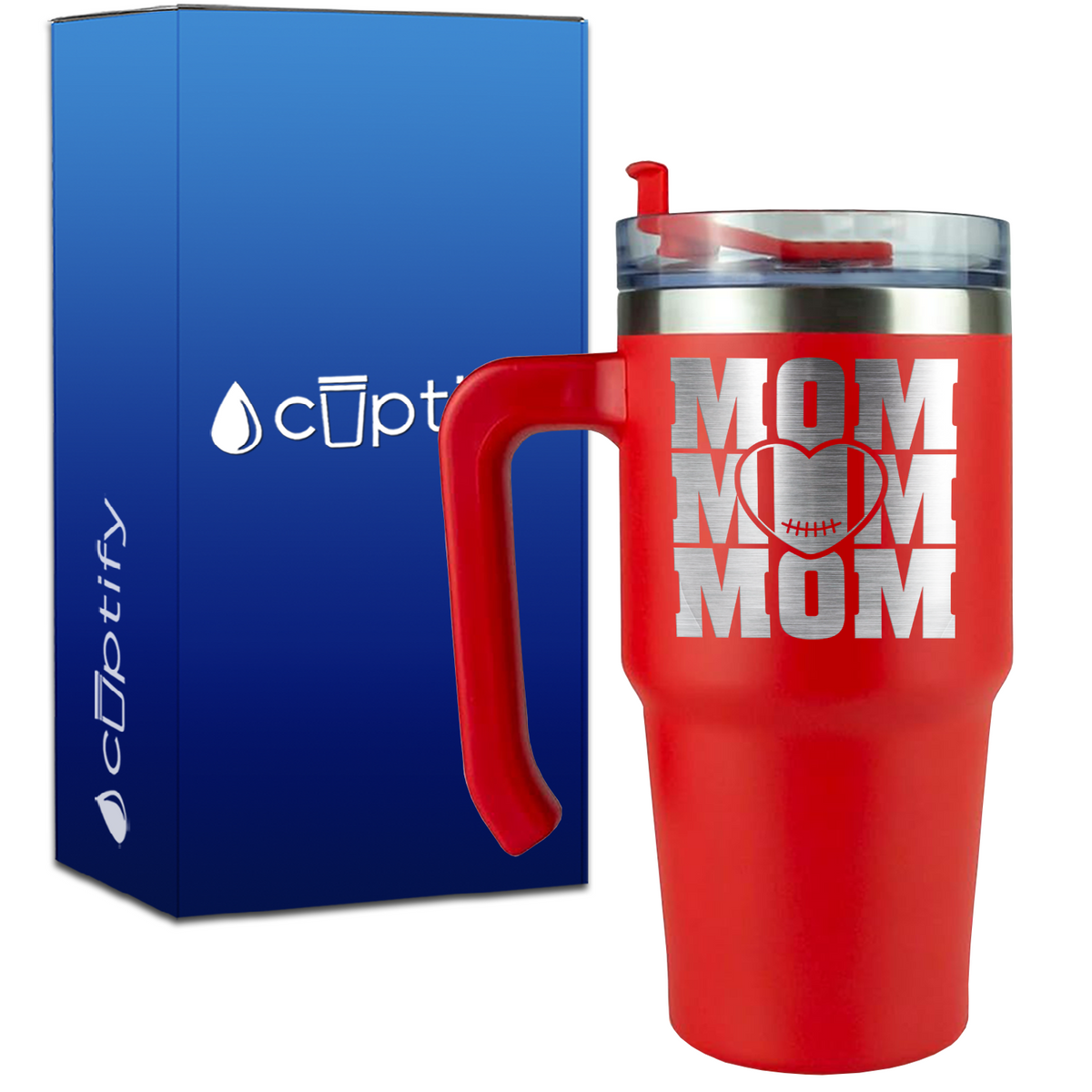 Mom Mom Mom Football on 20oz Football Travel Mug