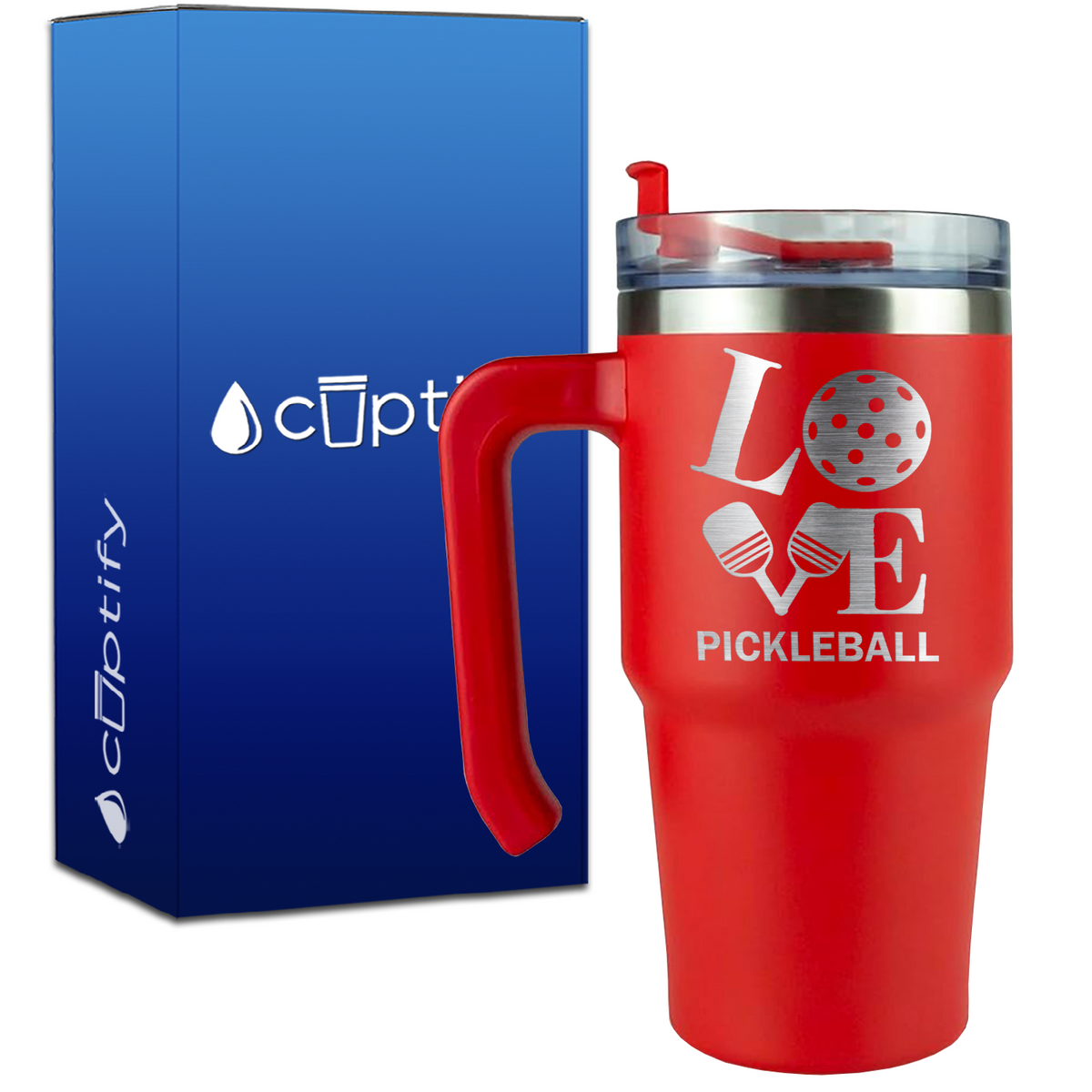 Love Pickleball Paddles on 20oz Pickleball Travel Mug