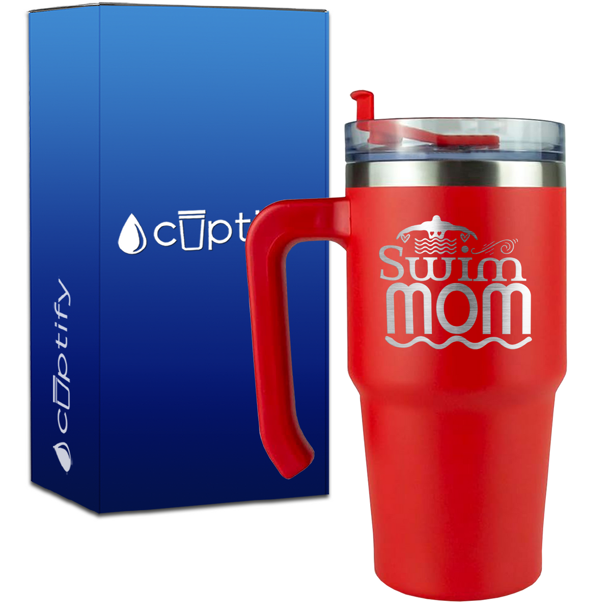 Swim Mom Hearts on 20oz Swimming Travel Mug