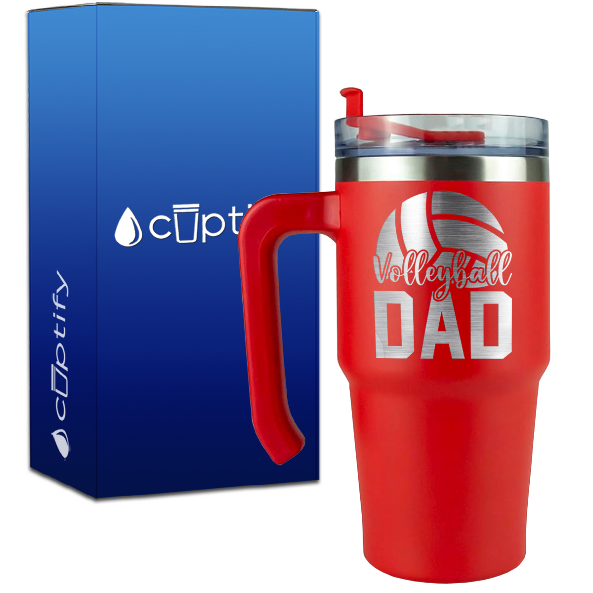 Volleyball Dad Half Ball on 20oz Volleyball Travel Mug