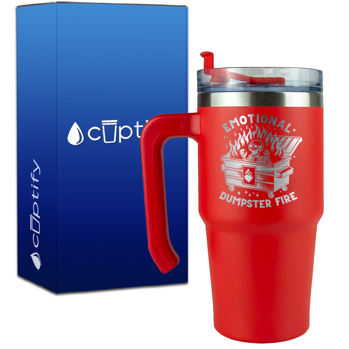 Emotional Dumpster Fire Skeleton on 20oz Funny Travel Mug