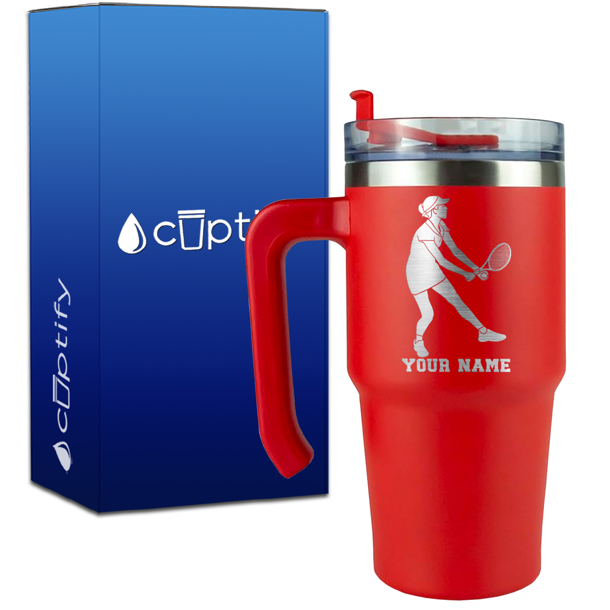 Personalized Female Tennis Player on 20oz Tennis Travel Mug