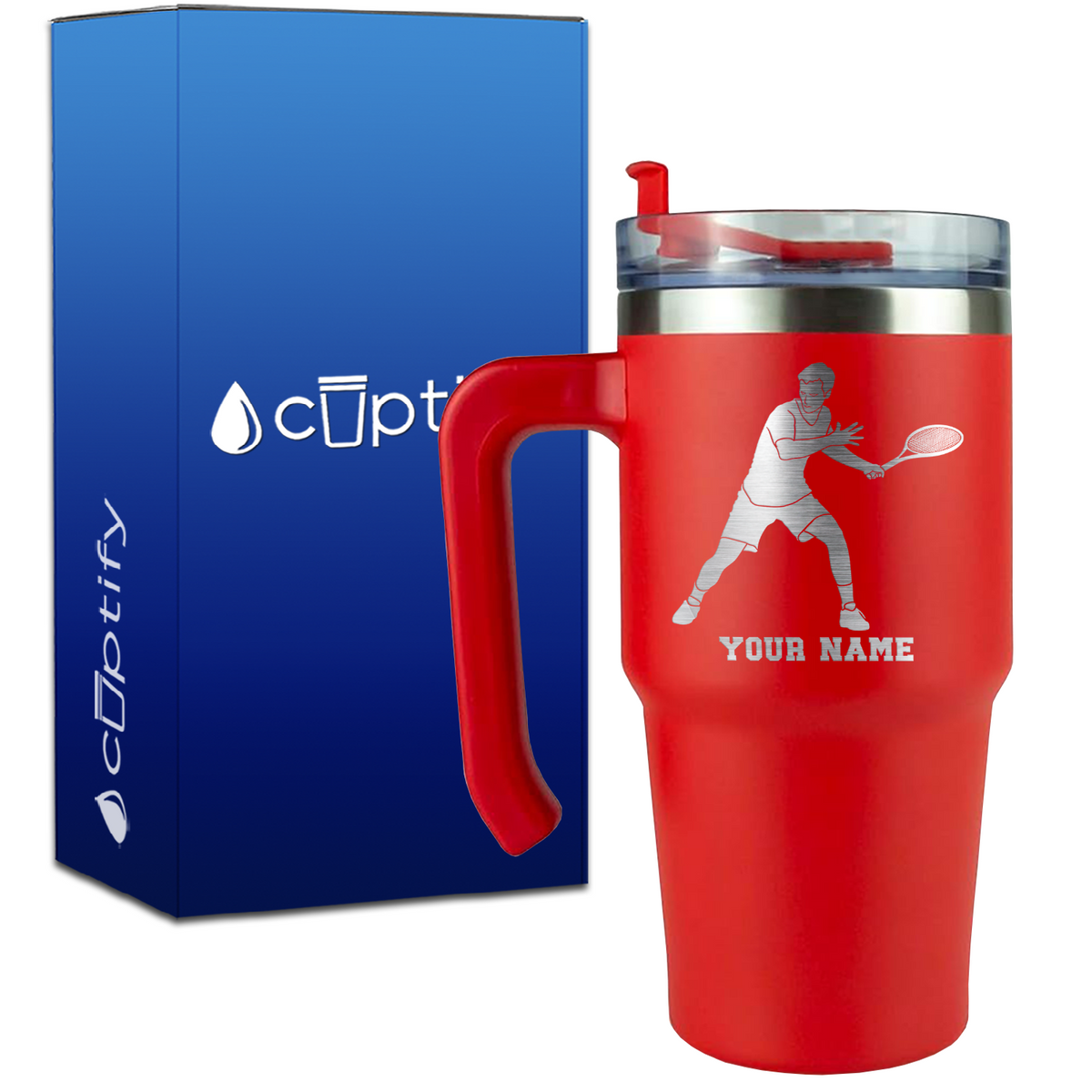 Personalized Male Tennis Player on 20oz Tennis Travel Mug