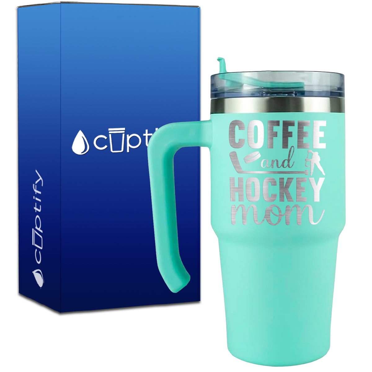 Coffee and Hockey Mom on 20oz Hockey Travel Mug