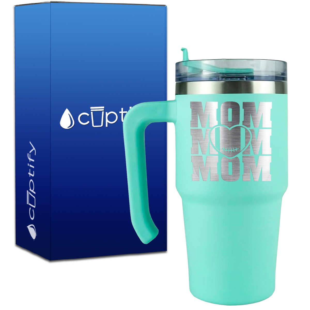 Mom Mom Mom Football on 20oz Football Travel Mug