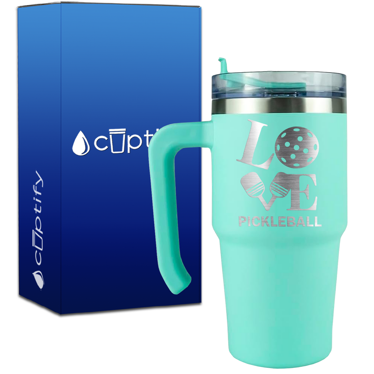 Love Pickleball Paddles on 20oz Pickleball Travel Mug