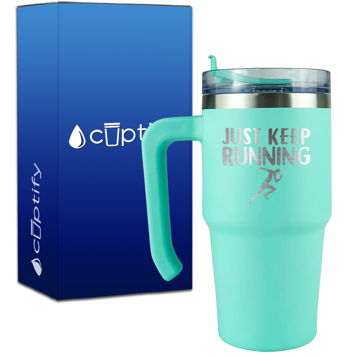 Just Keep Running Man Silhoutte on 20oz Running Travel Mug