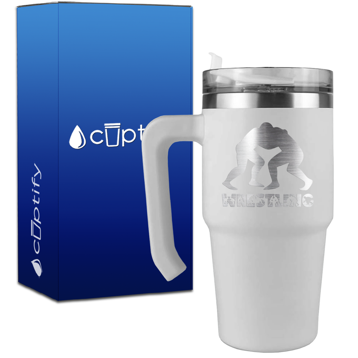 Wrestling Silhouettes on 20oz Wrestling Travel Mug