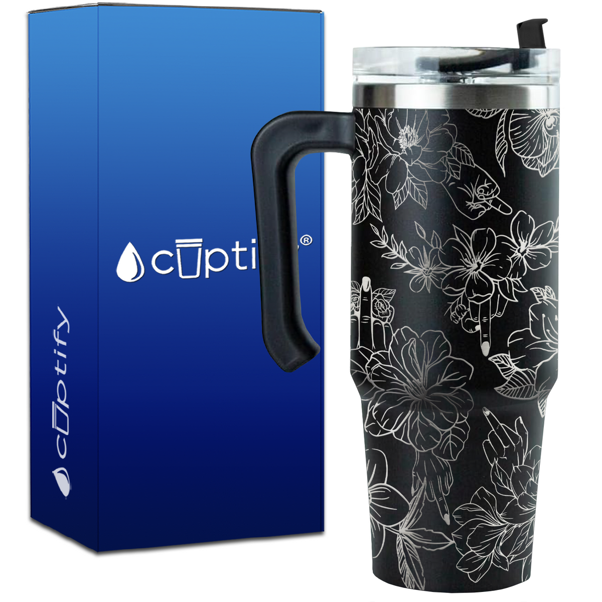 Petal Profanity with Hidden Swear Words Laser Wrap on 30oz Funny Travel Mug