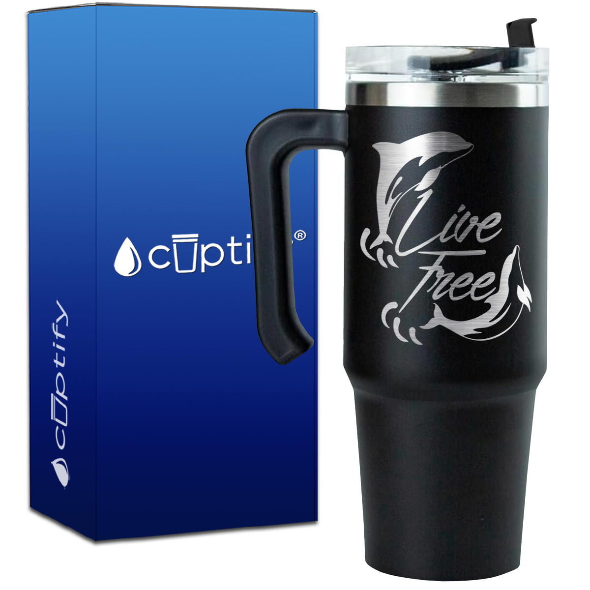 Dolphins Live Free on 30oz Beach Life Travel Mug