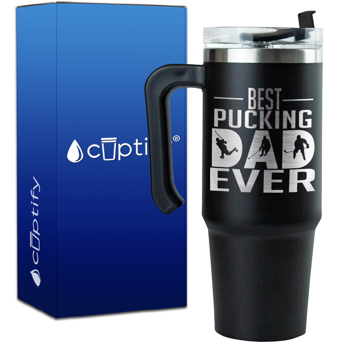 Best Pucking Dad Ever Player Silhouette on 30oz Hockey Travel Mug