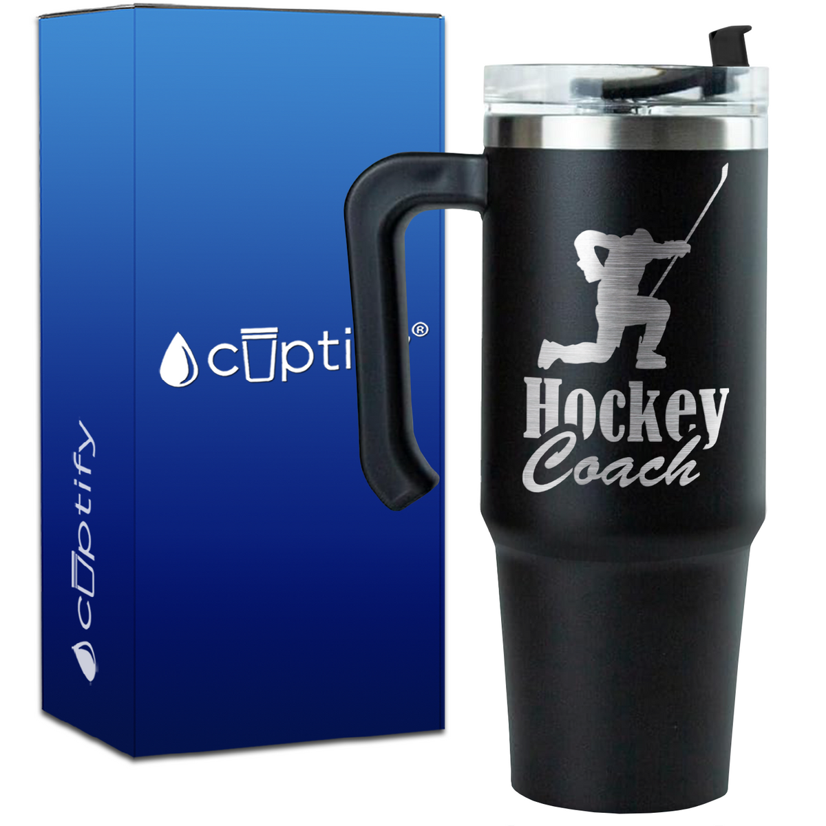 Hockey Coach Goal Pose on 30oz Hockey Travel Mug