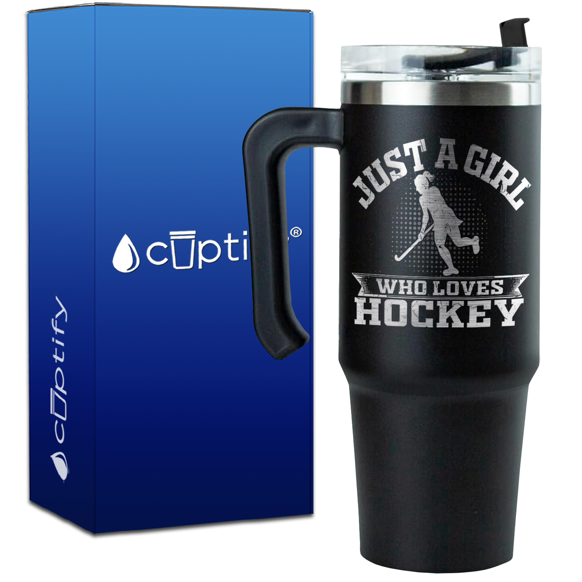 Just a Girl Who Loves Hockey Player Silhouette on 30oz Hockey Travel Mug