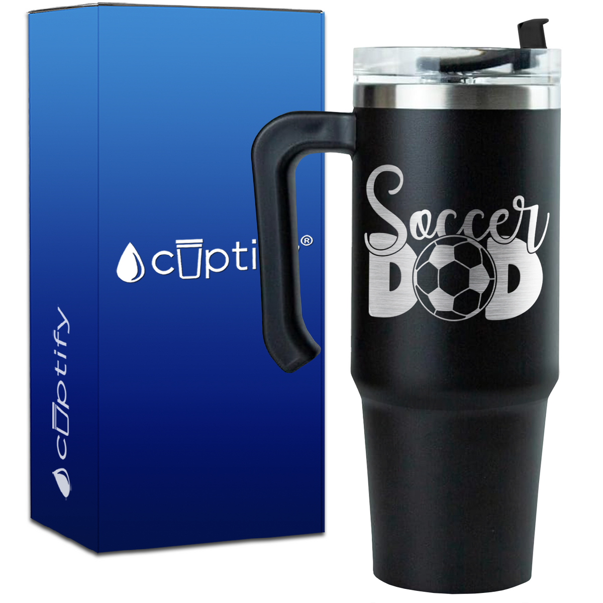 Soccer Dad with Ball on 30oz Soccer Travel Mug
