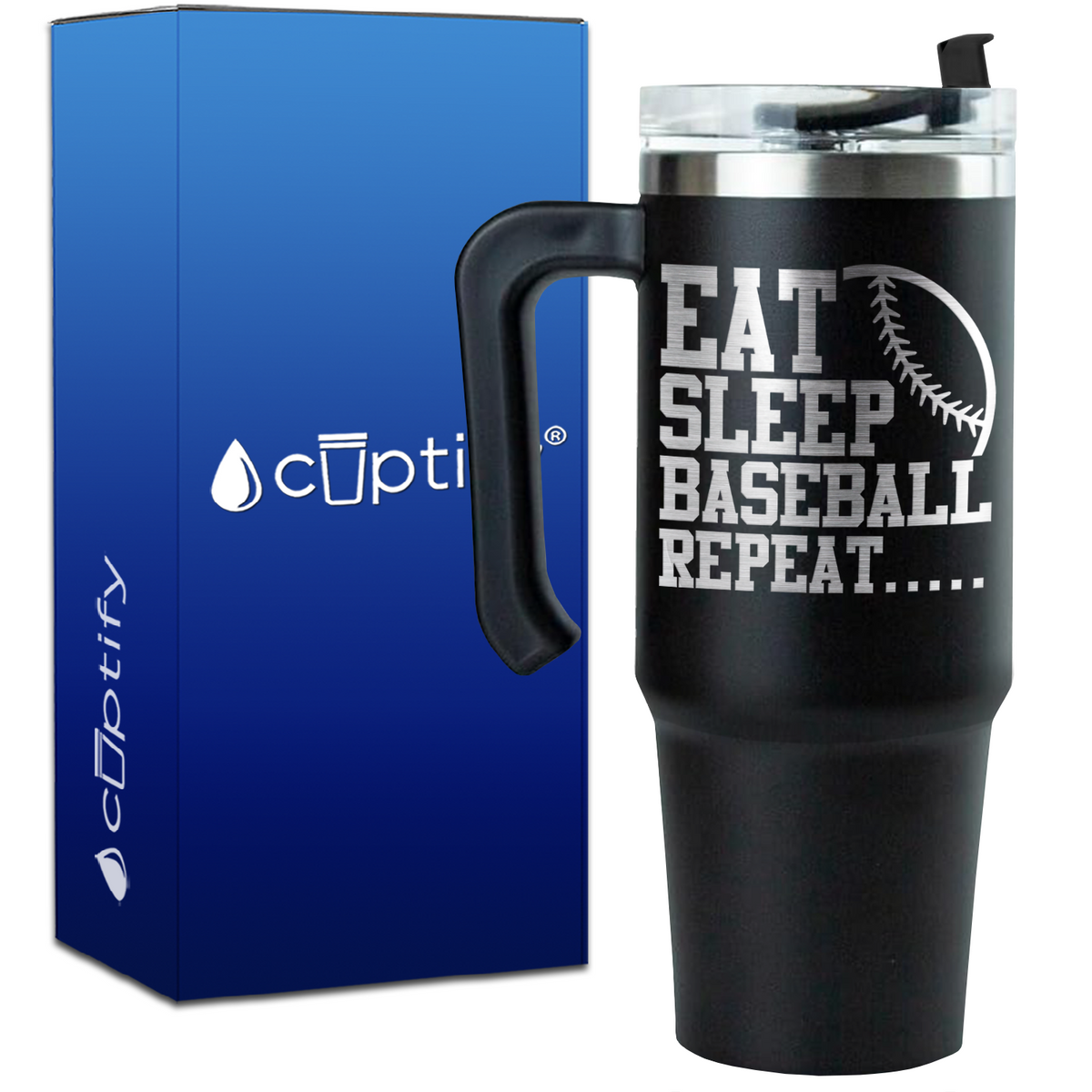 Eat Sleep Baseball Repeat on 30oz Baseball Travel Mug