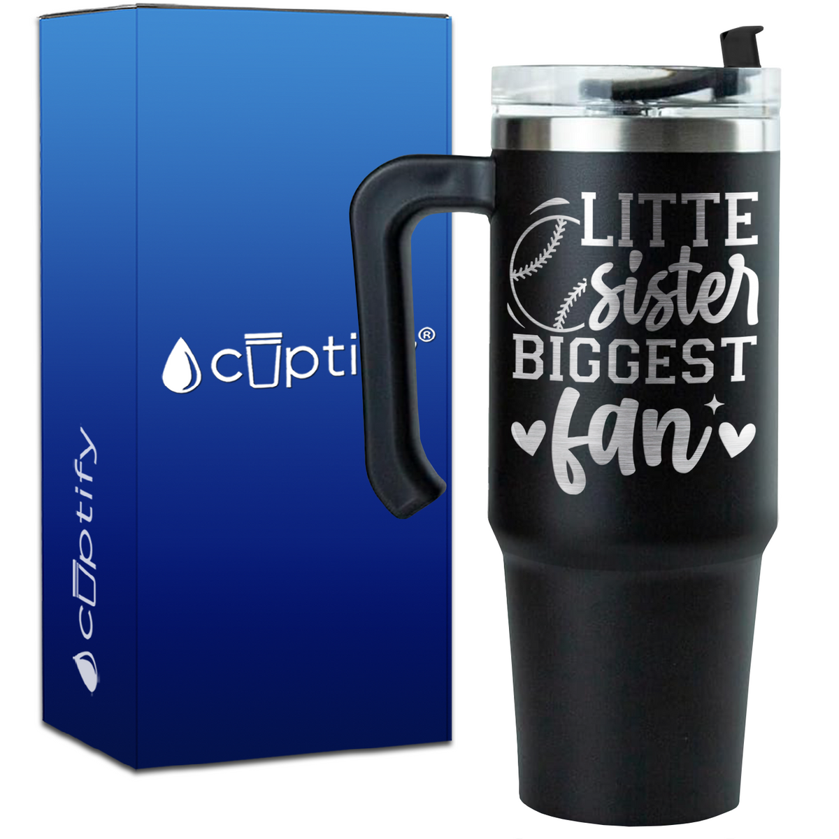 Little Sister Biggest Fan on 30oz Baseball Travel Mug