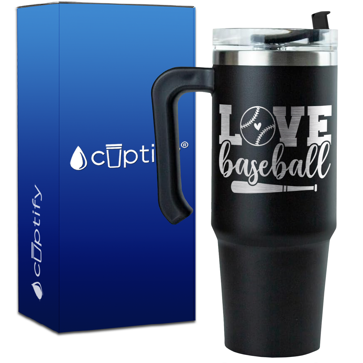 Love Baseball Bat and Ball on 30oz Baseball Travel Mug