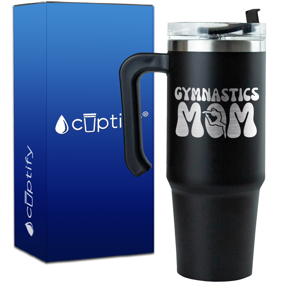 Gymnastics Mom with Silhouette on 30oz Gymnastics Travel Mug