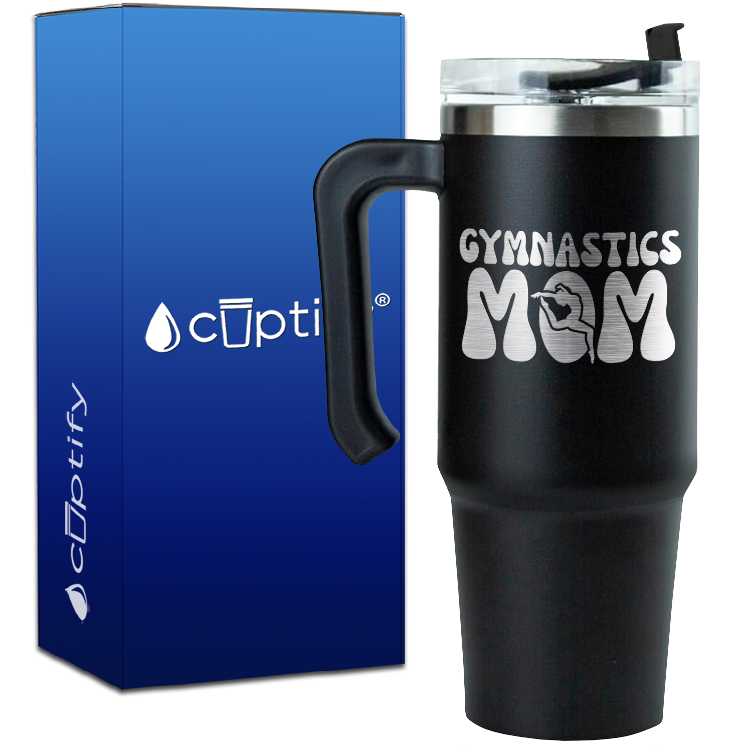 Gymnastics Mom with Silhouette on 30oz Gymnastics Travel Mug