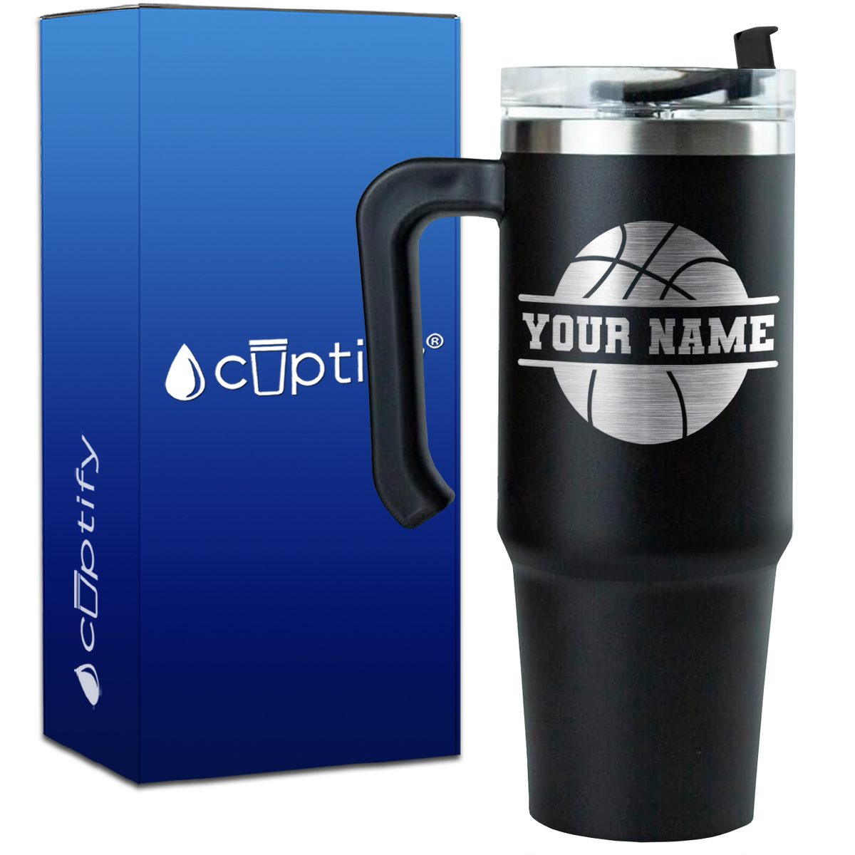 Personalized Basketball on 30oz Basketball Travel Mug