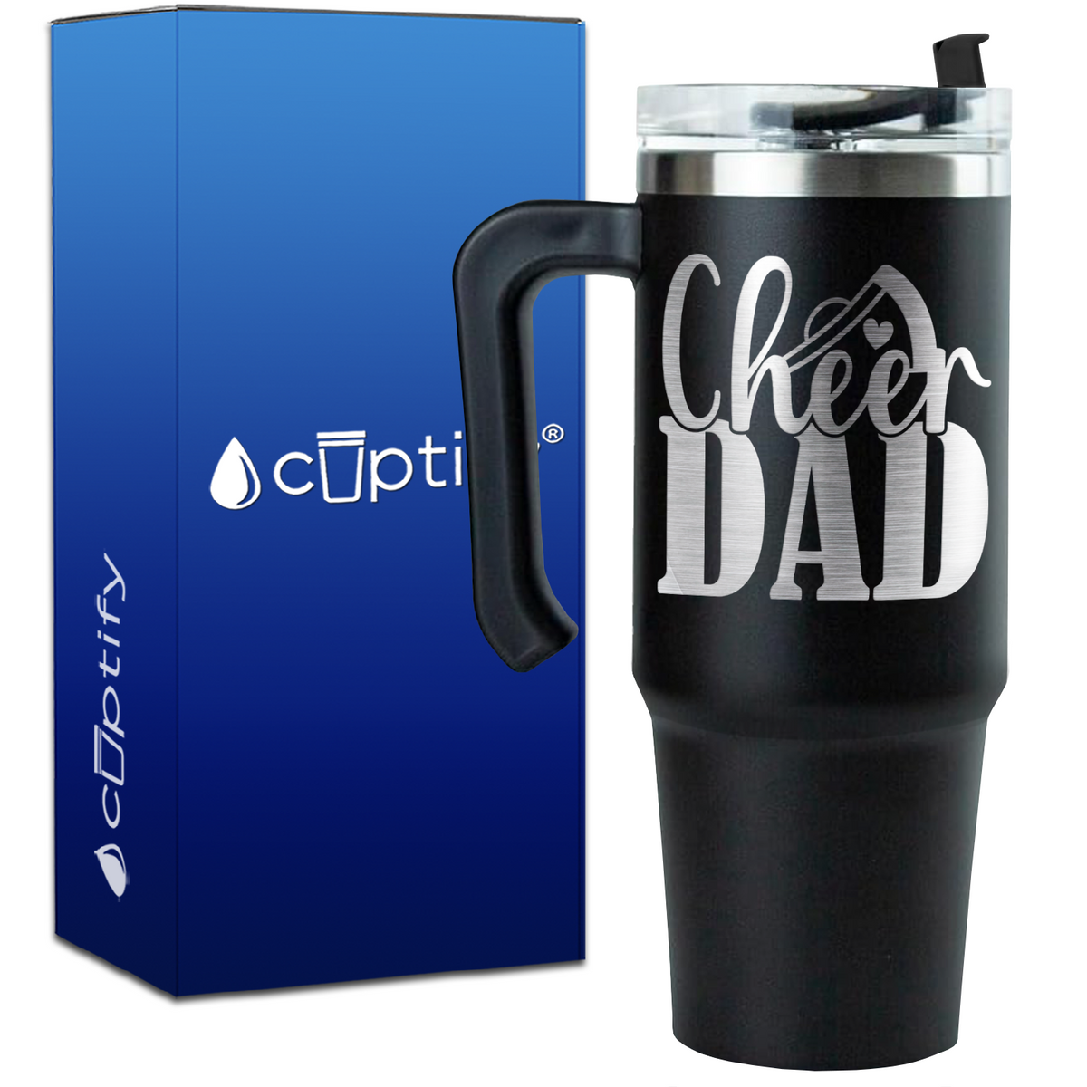 Cheer Dad Megaphone Heart on 30oz Cheer Travel Mug