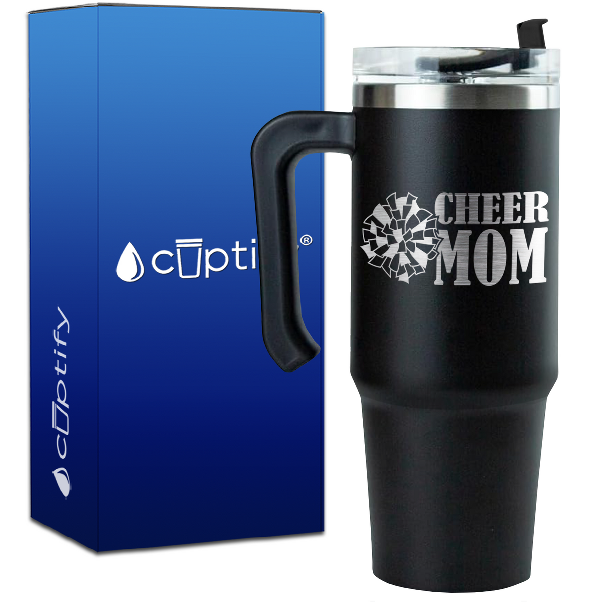 Cheer Mom with Pom Pom on 30oz Cheer Travel Mug