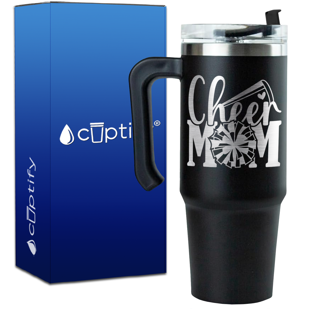Cheer Mom Pom Pom and Megaphone on 30oz Cheer Travel Mug