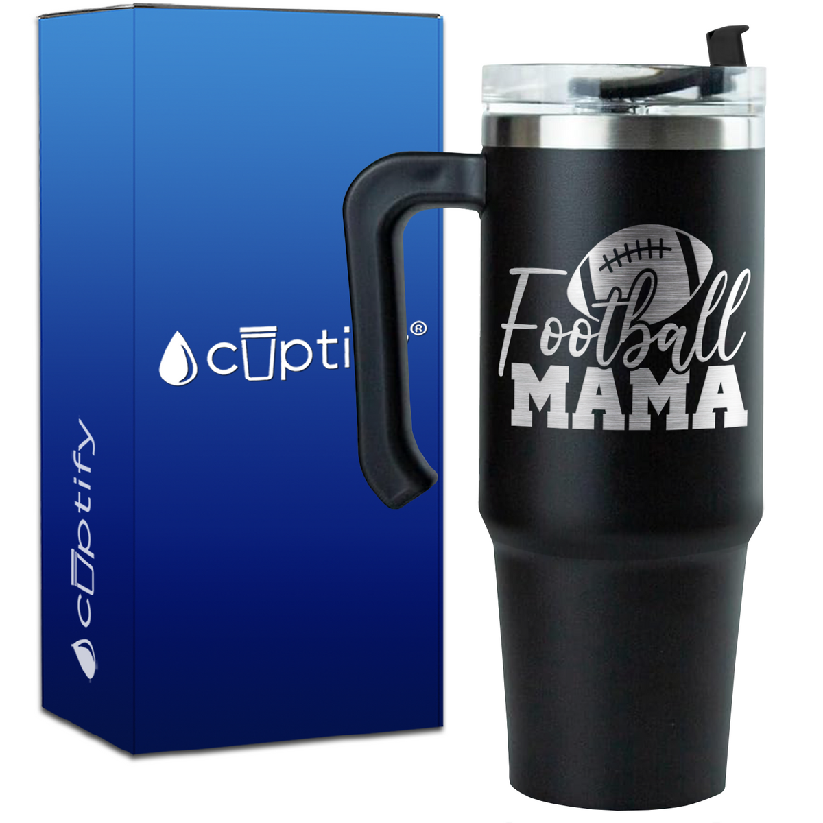 Football Mama with Football on 30oz Football Travel Mug