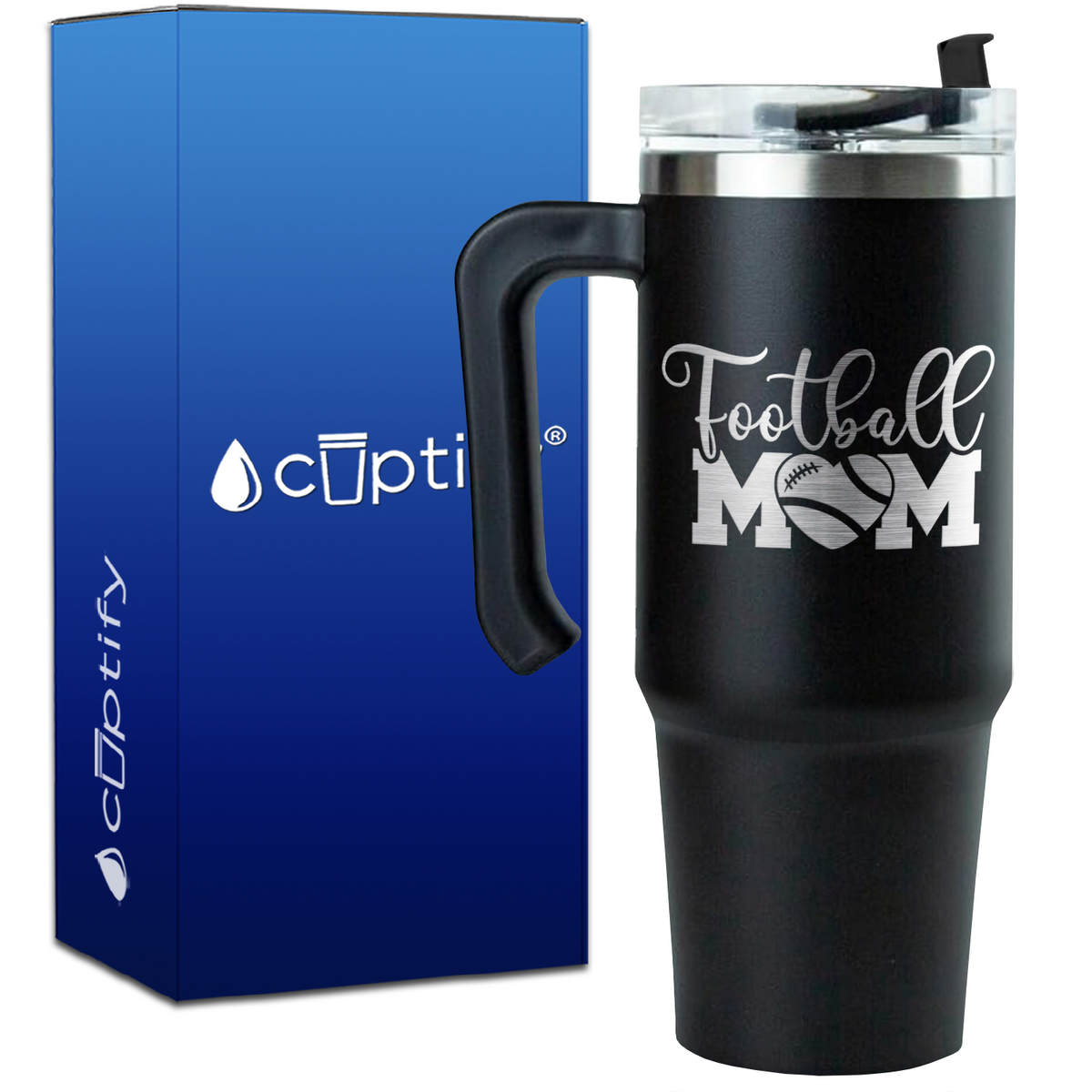 Football Mom Heart on 30oz Football Travel Mug