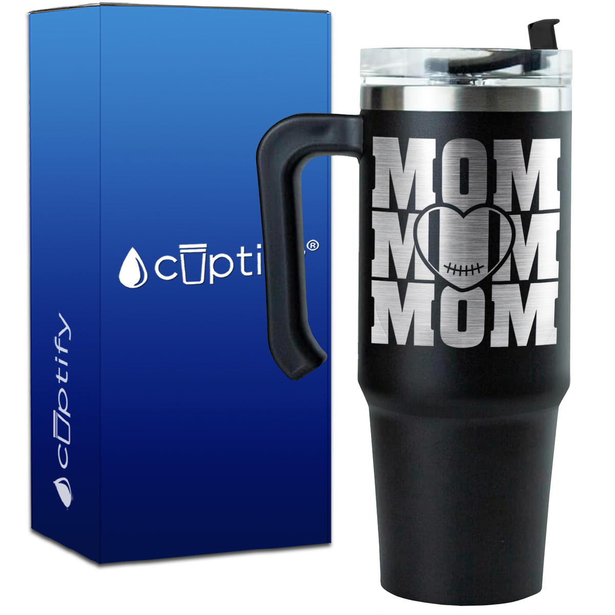 Mom Mom Mom Football on 30oz Football Travel Mug