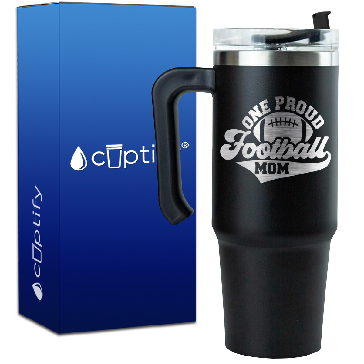 One Proud Football Mom on 30oz Football Travel Mug