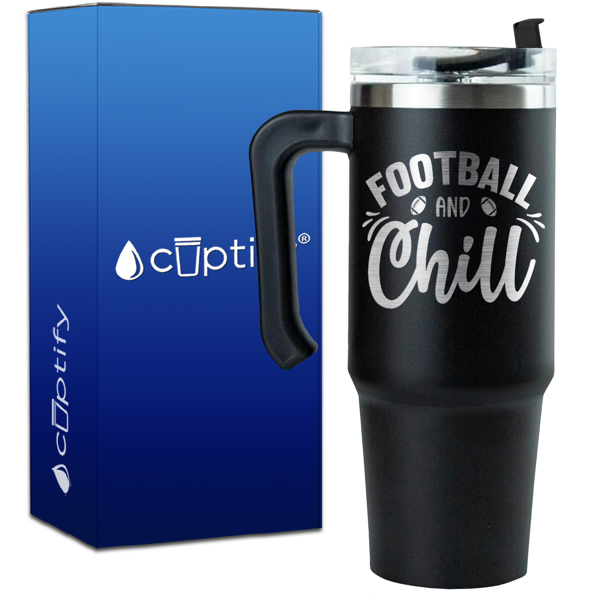 Football and Chill on 30oz Football Travel Mug