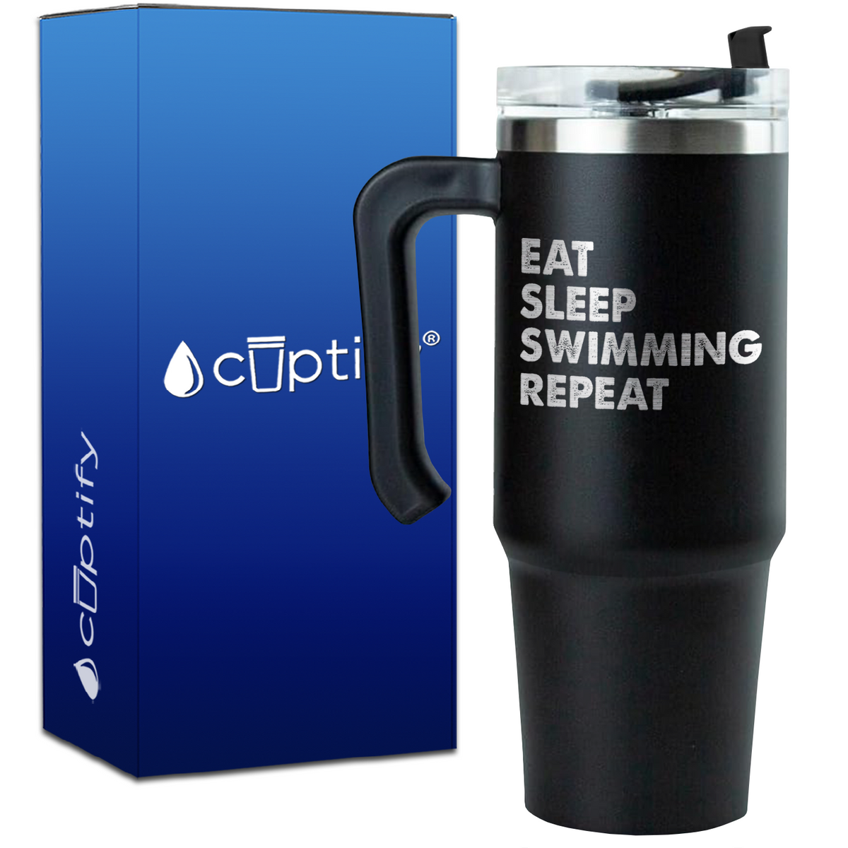 Eat Sleep Swimming Repeat on 30oz Swimming Travel Mug