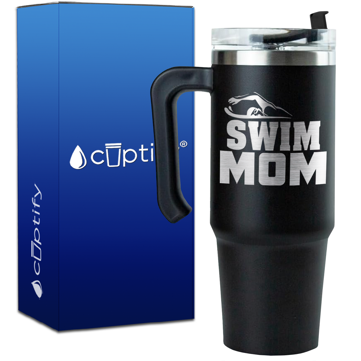 Swim Mom Silhouette on 30oz Swimming Travel Mug