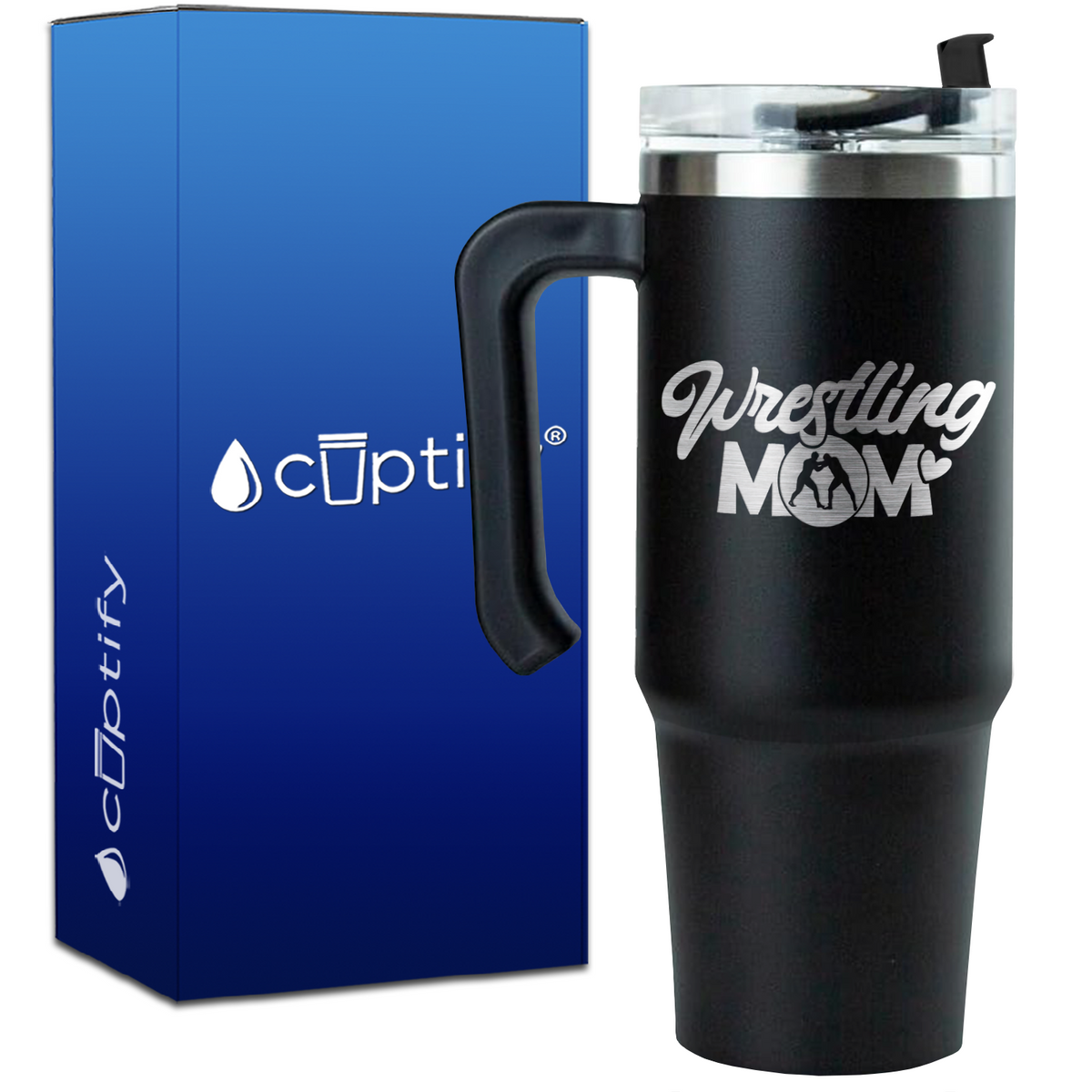 Wrestling Mom Silhouettes on 30oz Wrestling Travel Mug