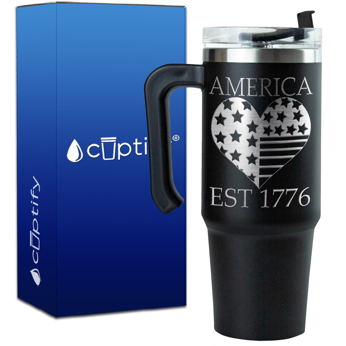 America Est 1776 Heart on 30oz 4th of July Travel Mug
