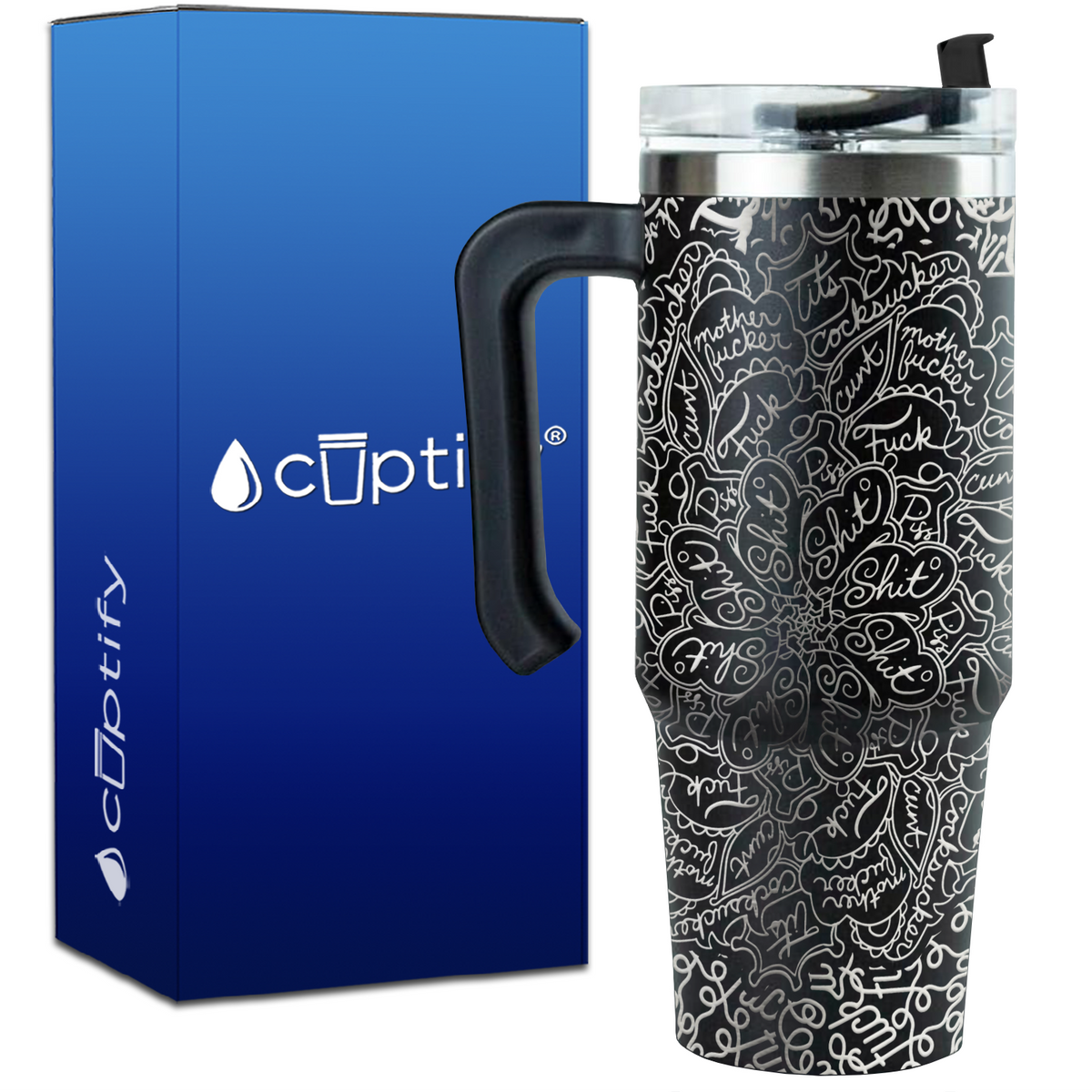 Flower Mandala with Hidden Swear Words Laser Wrap on 30oz Funny Travel Mug